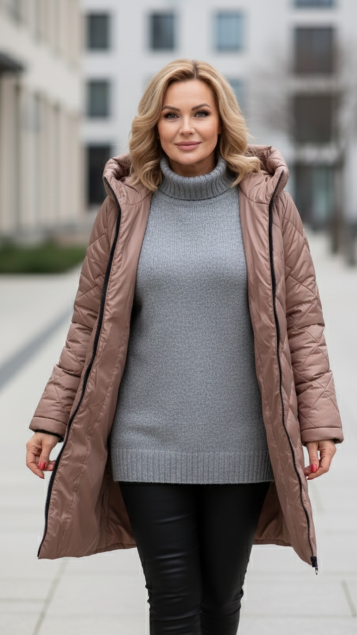 Barbara - Elegancka pikowana kurtka puchowa z kapturem