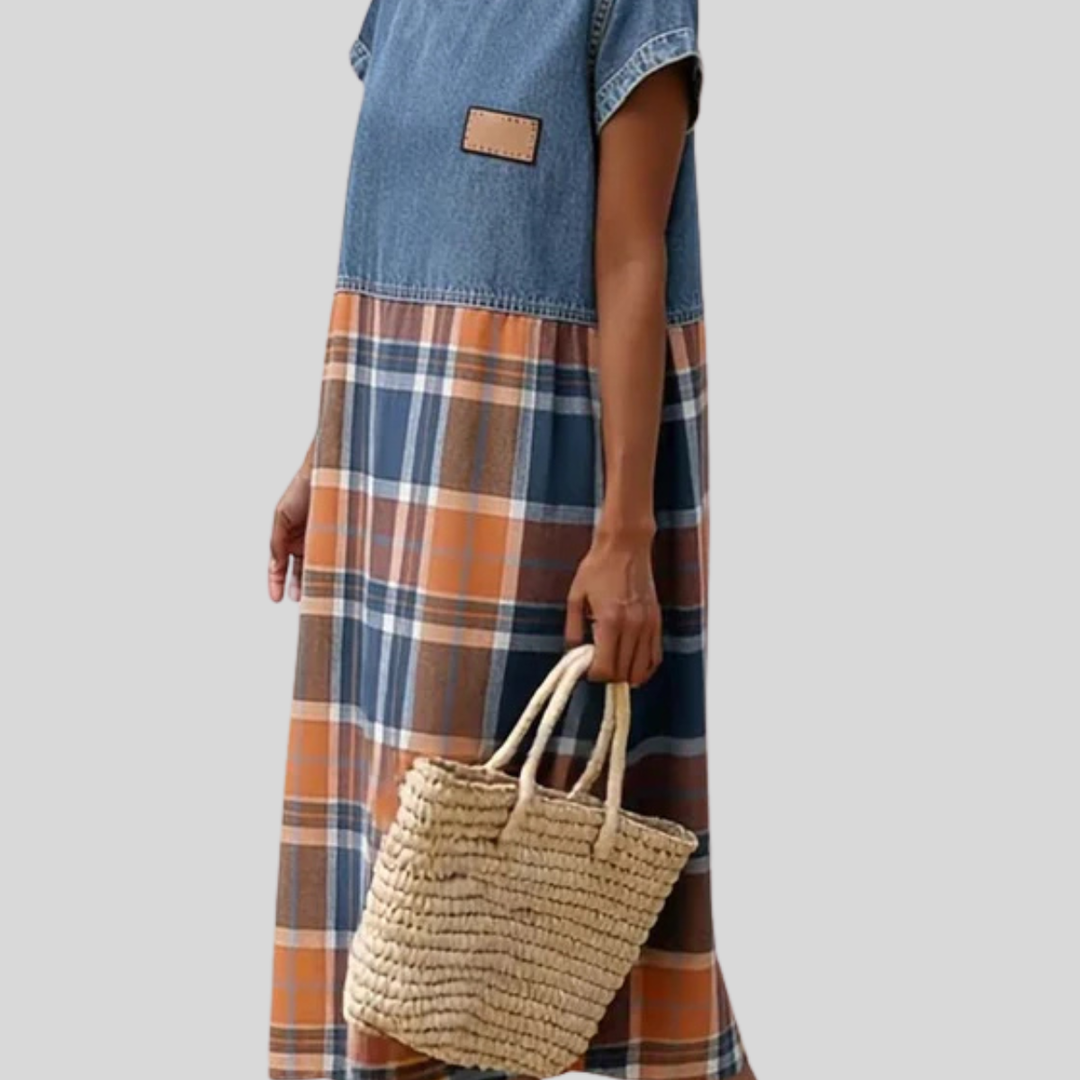 NATALIA - CASUALOWA SUKIENKA JEANSOWA Patchwork