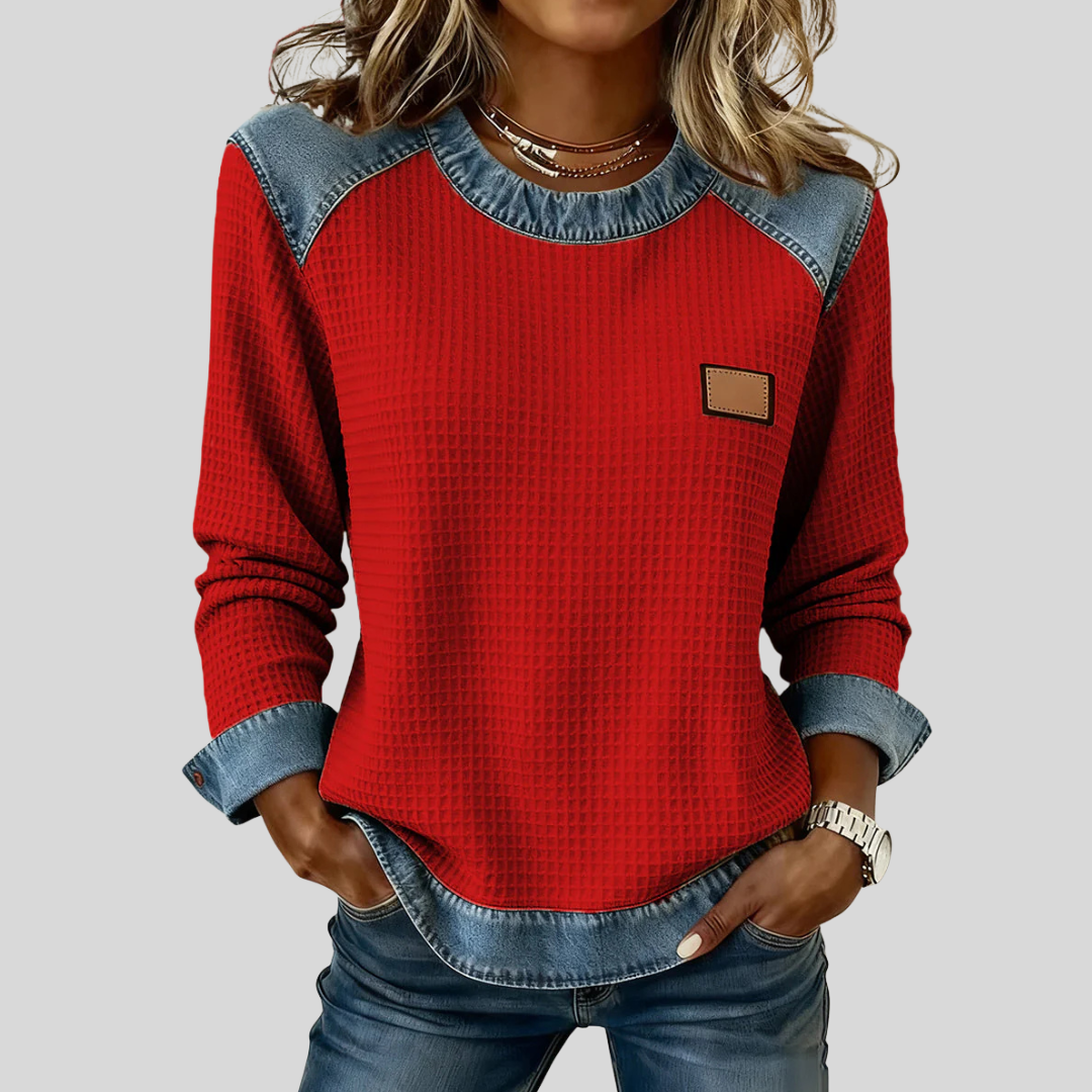WERONIKA - DAMSKA BLUZA Z WZOREM PATCHWORKOWYM I GOFROWYM