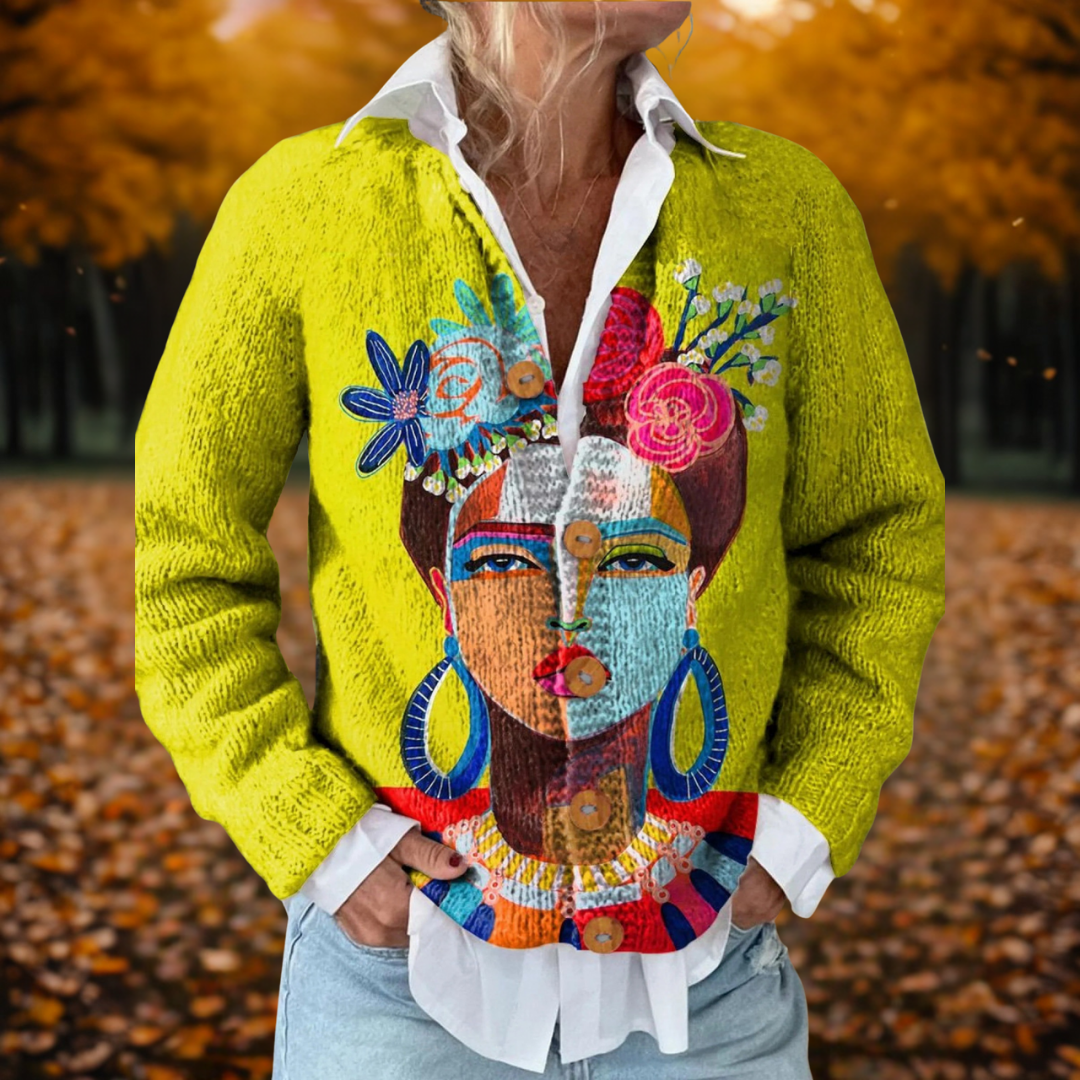 Wiesława - Vintage Sweter z Wzorem Artystycznym