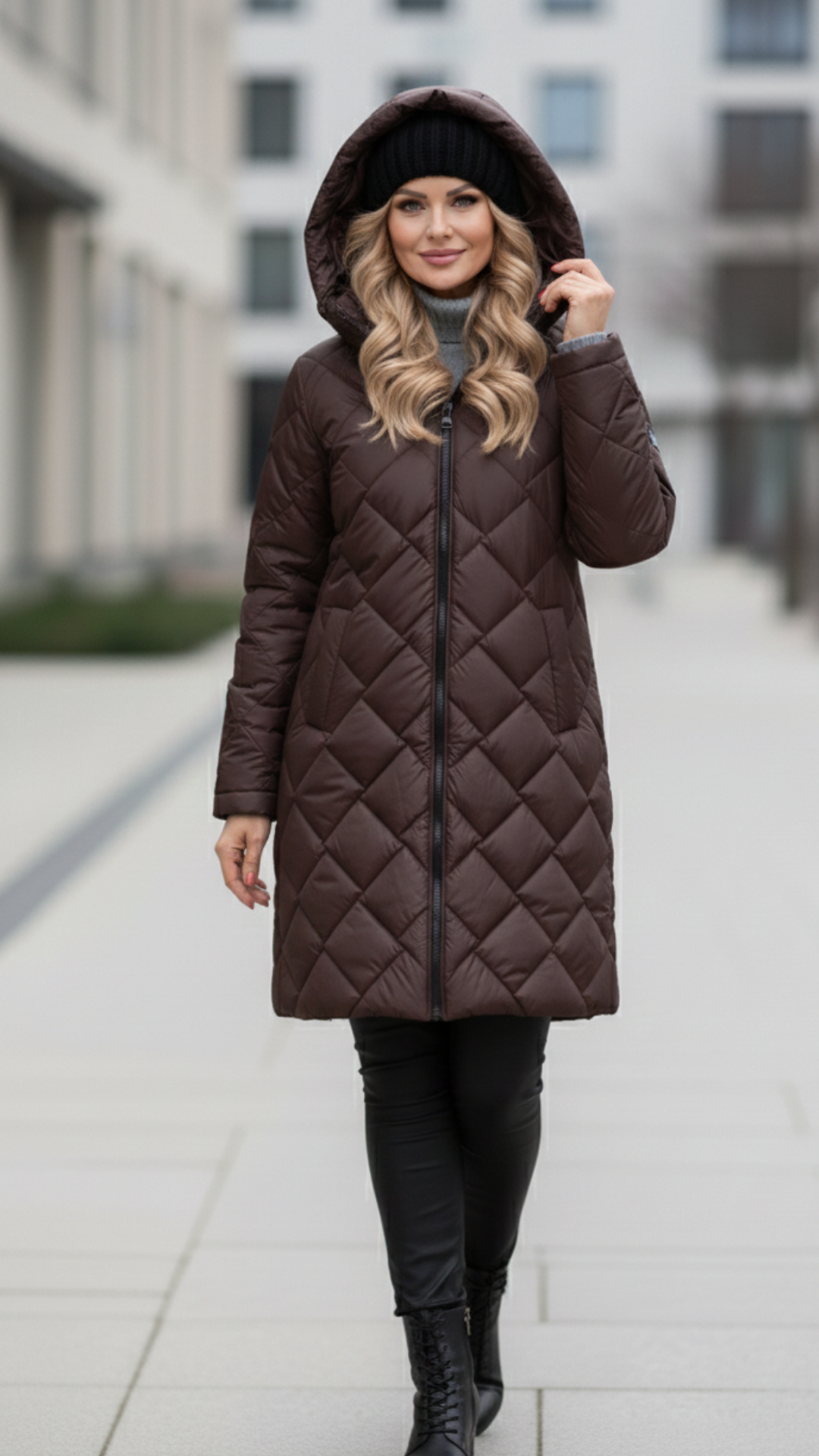Barbara - Elegancka pikowana kurtka puchowa z kapturem