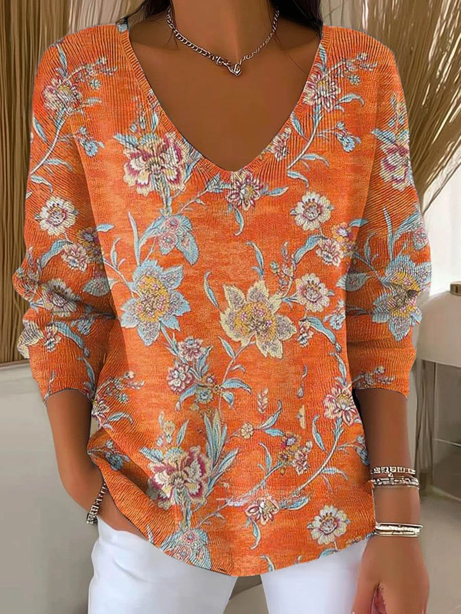 CAMILLE | Sweter Dzianinowy z Dekoltem w Serek