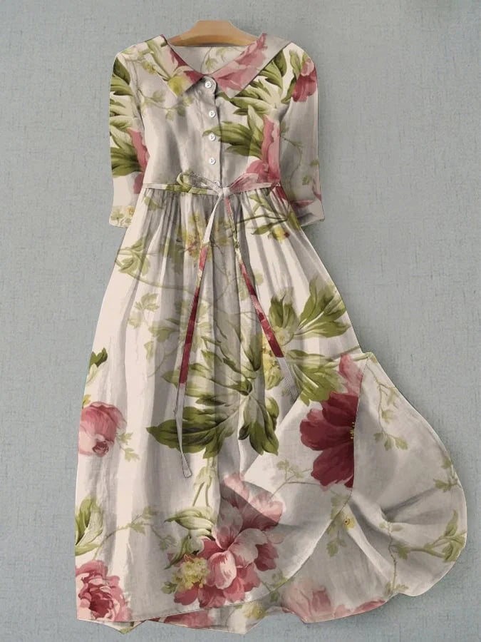 MAYLE | Vintage sukienka w kwiaty z sznurkiem w talii
