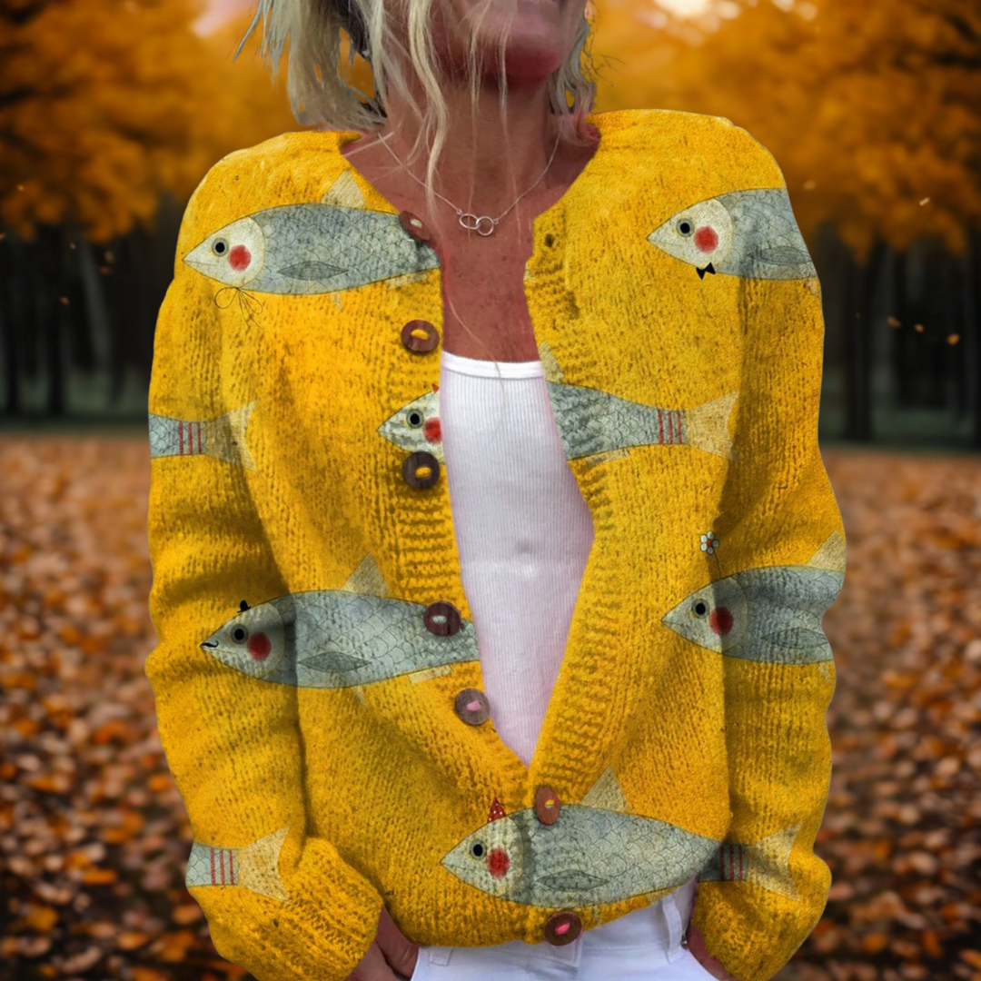 Stanisława - Vintage Sweter z Wzorem Sardynki