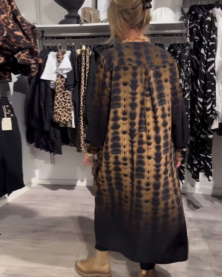 Ombre - V-neck długi rękaw warstwowa sukienka