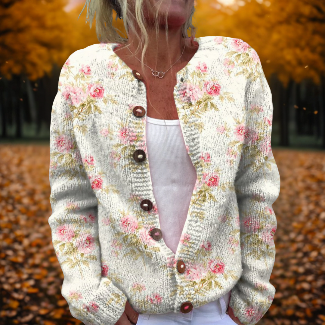 Alicja - Vintage Sweter Dziany z Kwiatowym Wzorem