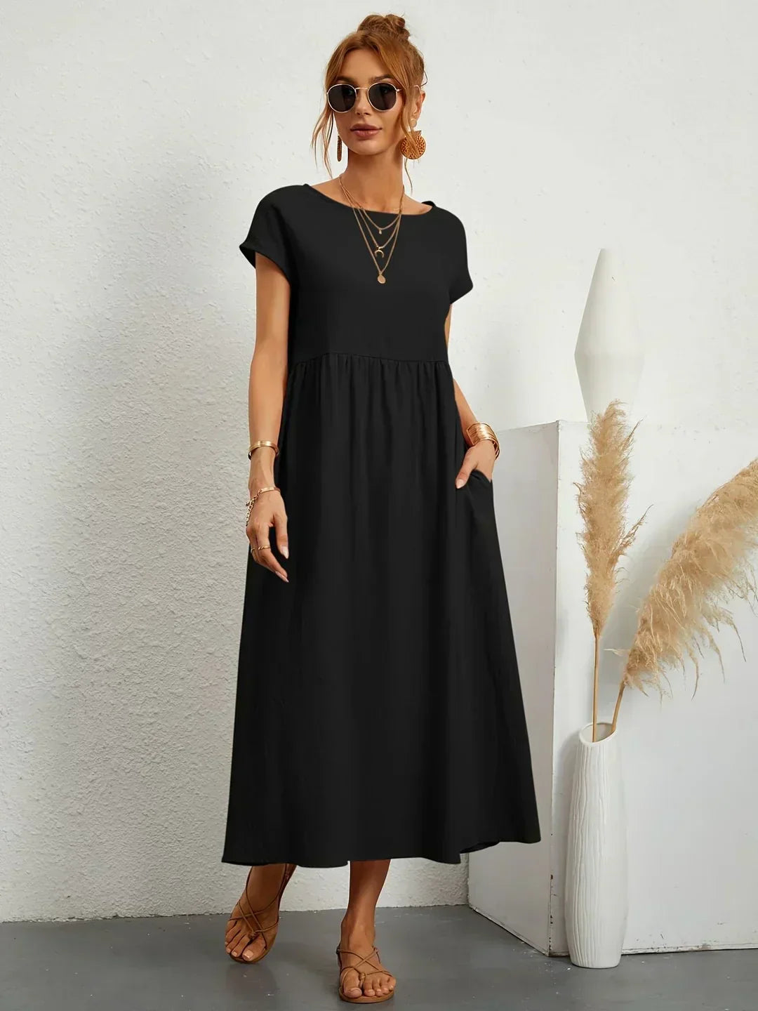 Gabrielle™ — Elegancka, midi sukienka o swobodnym kroju