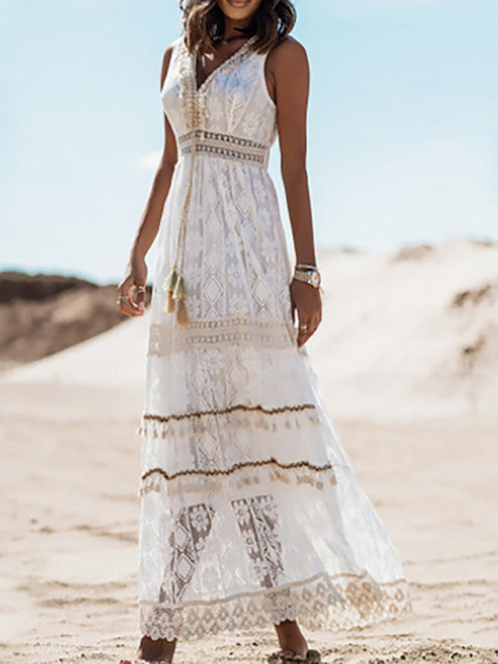 Salomea - Boho Maxi Sukienka z Lekkiego Materiału i Zabawnym Wzorem