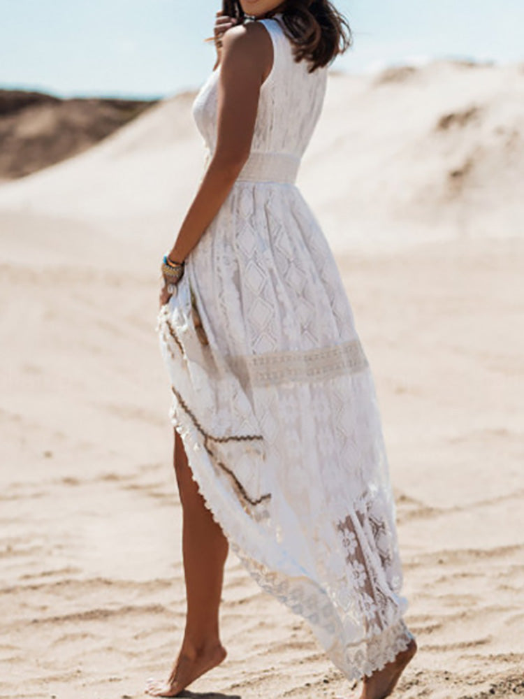 Salomea - Boho Maxi Sukienka z Lekkiego Materiału i Zabawnym Wzorem